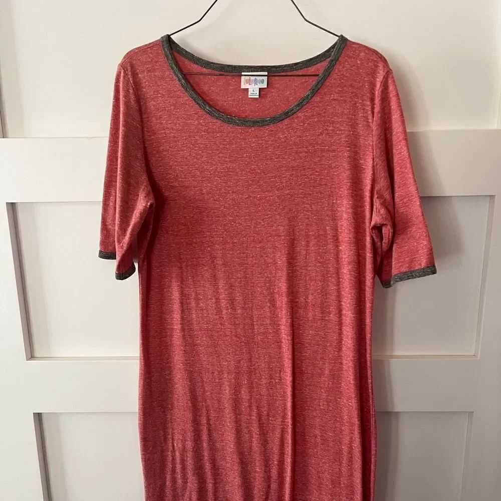 LuLaRoe heathered red and gray detail T-shirt dress